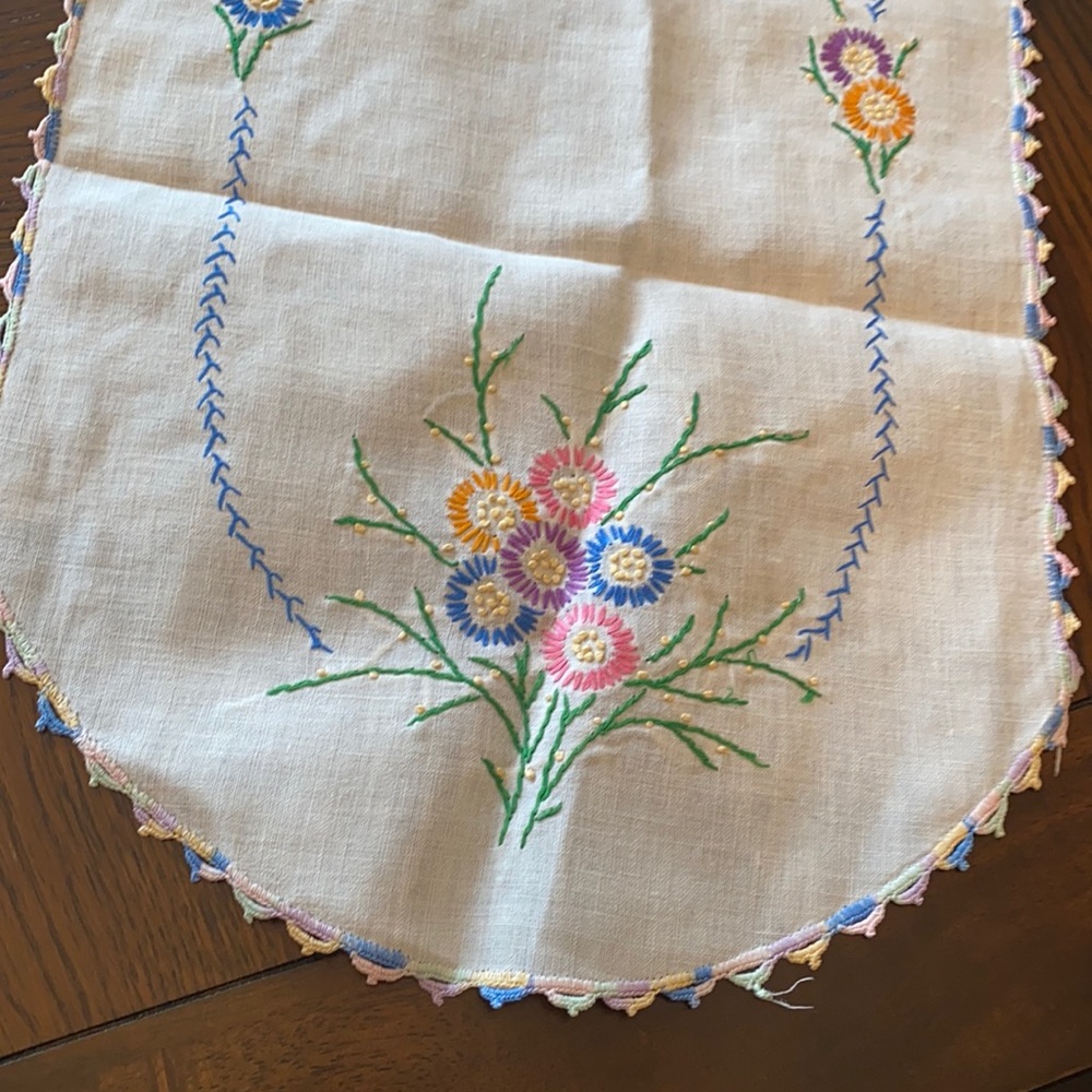 Vintage hand embroidered table runner